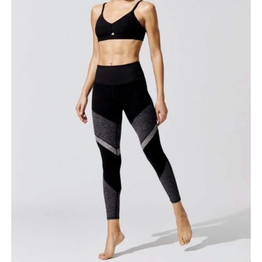 Alo Yoga Sheila Alosoft 7/8 Leggings Size Small Black Gray Activewear Pilates